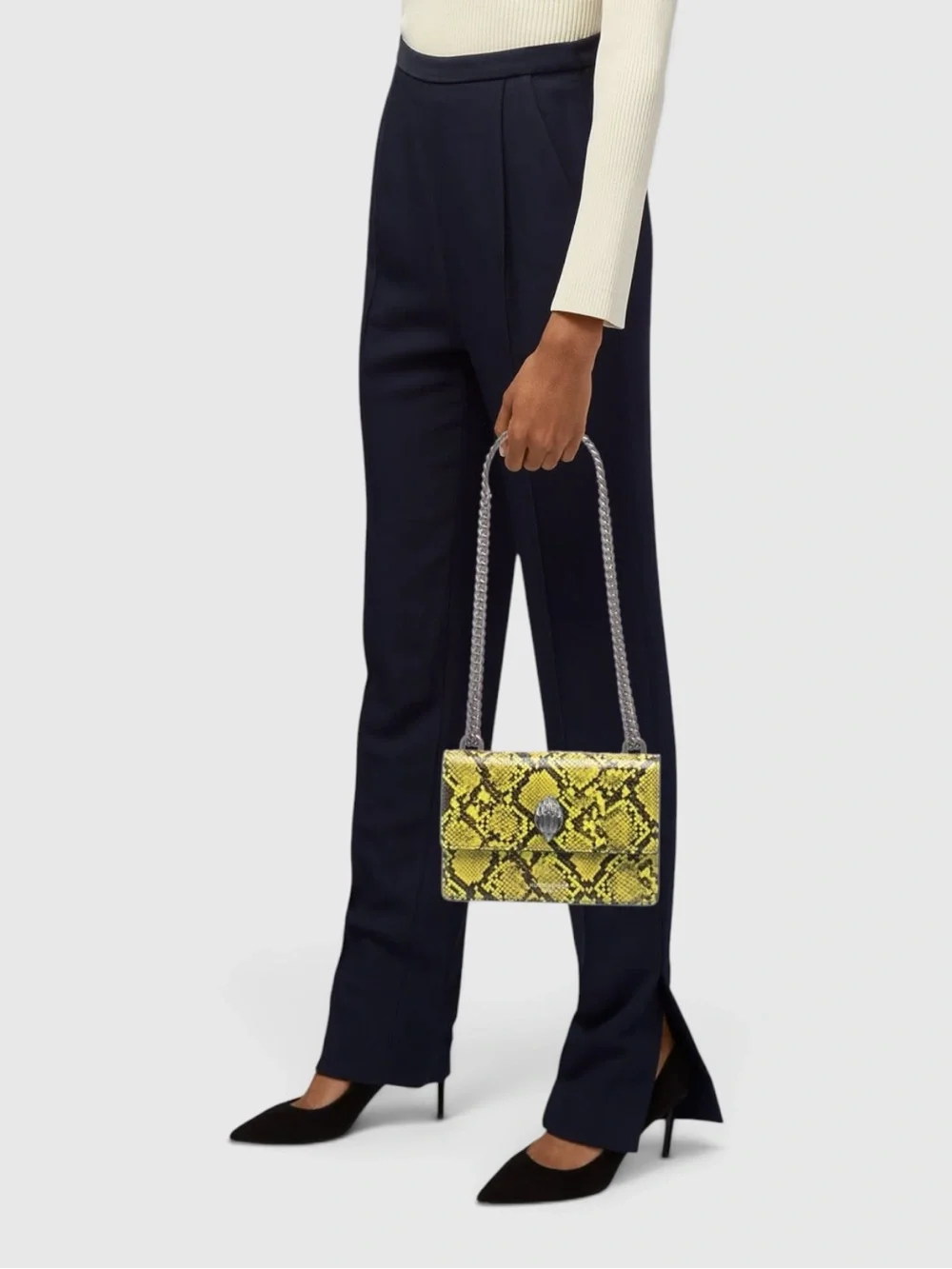 Kurt Geiger RARE Minaudière Green Python-Print Chain Shoulder Bag